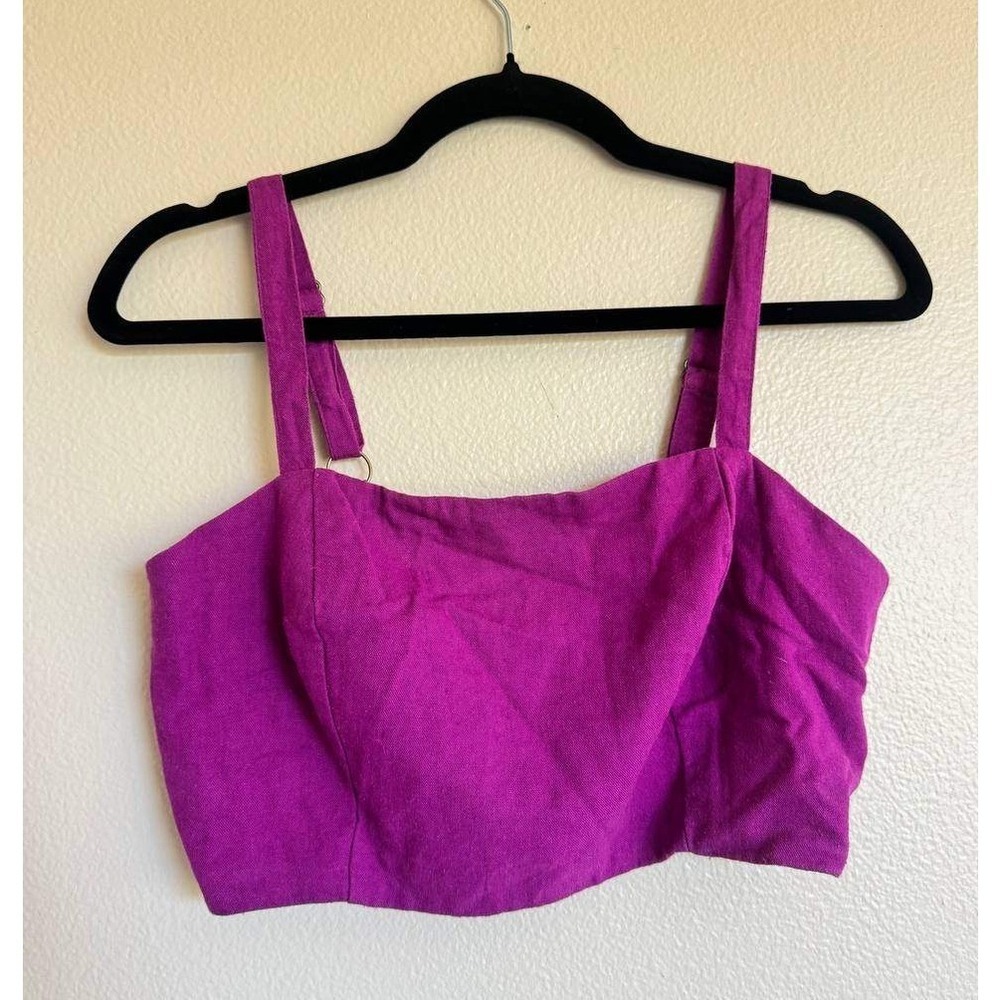 Farm Rio Pink Linen Crop Top Boho Colorful M Resortwear Beach Euro Summer Preppy